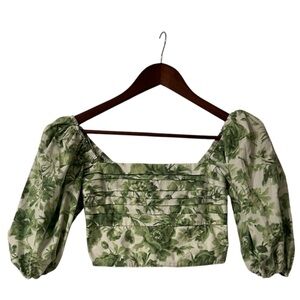 Abercrombie & Fitch Green Floral Puff Sleeve Smocked Crop Top XS Cottagecore